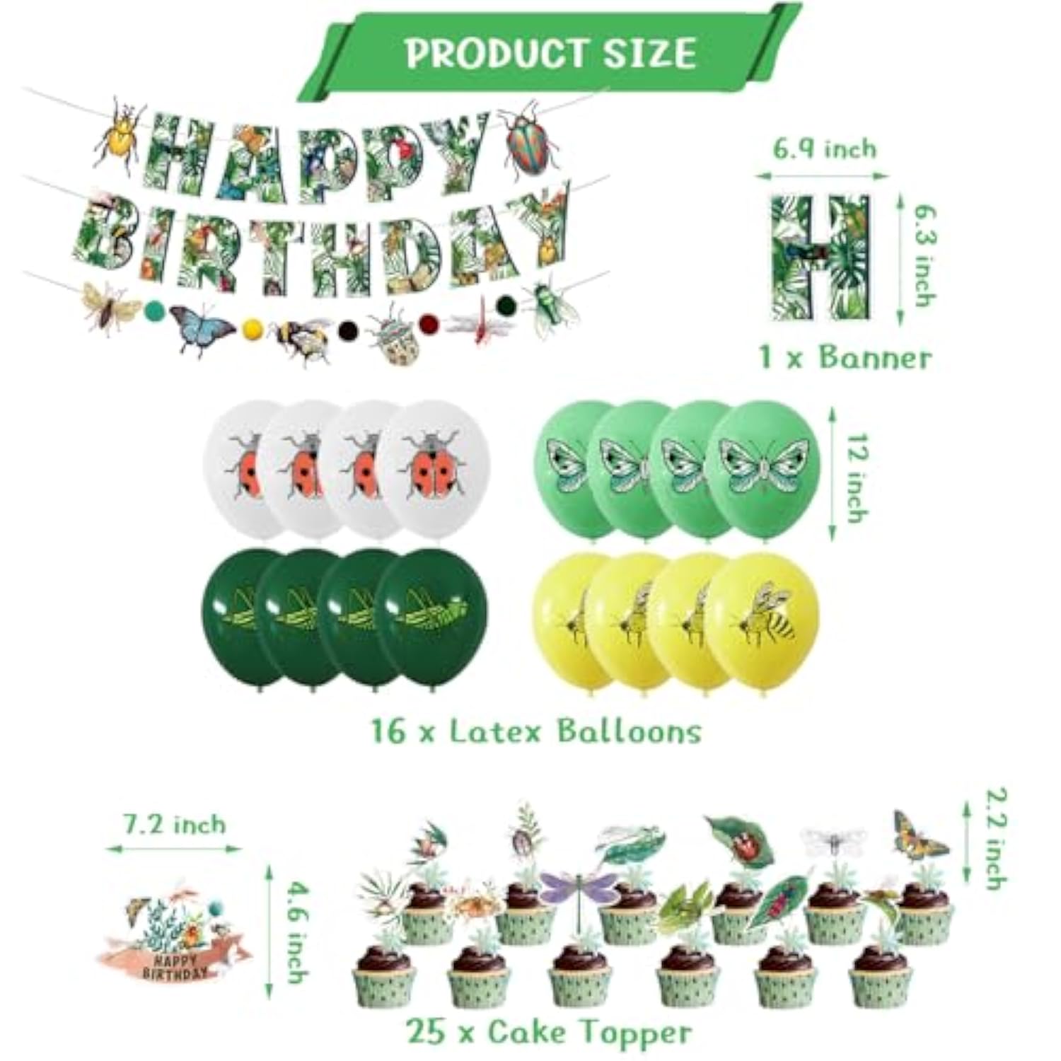 Bugs Birthday Party Supplies,Bugs Happy Birthday Banner, Balloon,Cake Topper And Cupcake Toppers,Bugs Theme Birthday Party Decorations