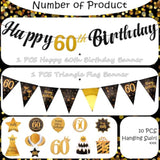 Black & Gold 60Th Birthday Decoration Kit - Happy 60Th Birthday Decorations For Women & Men With 10Pcs Hanging Swirls