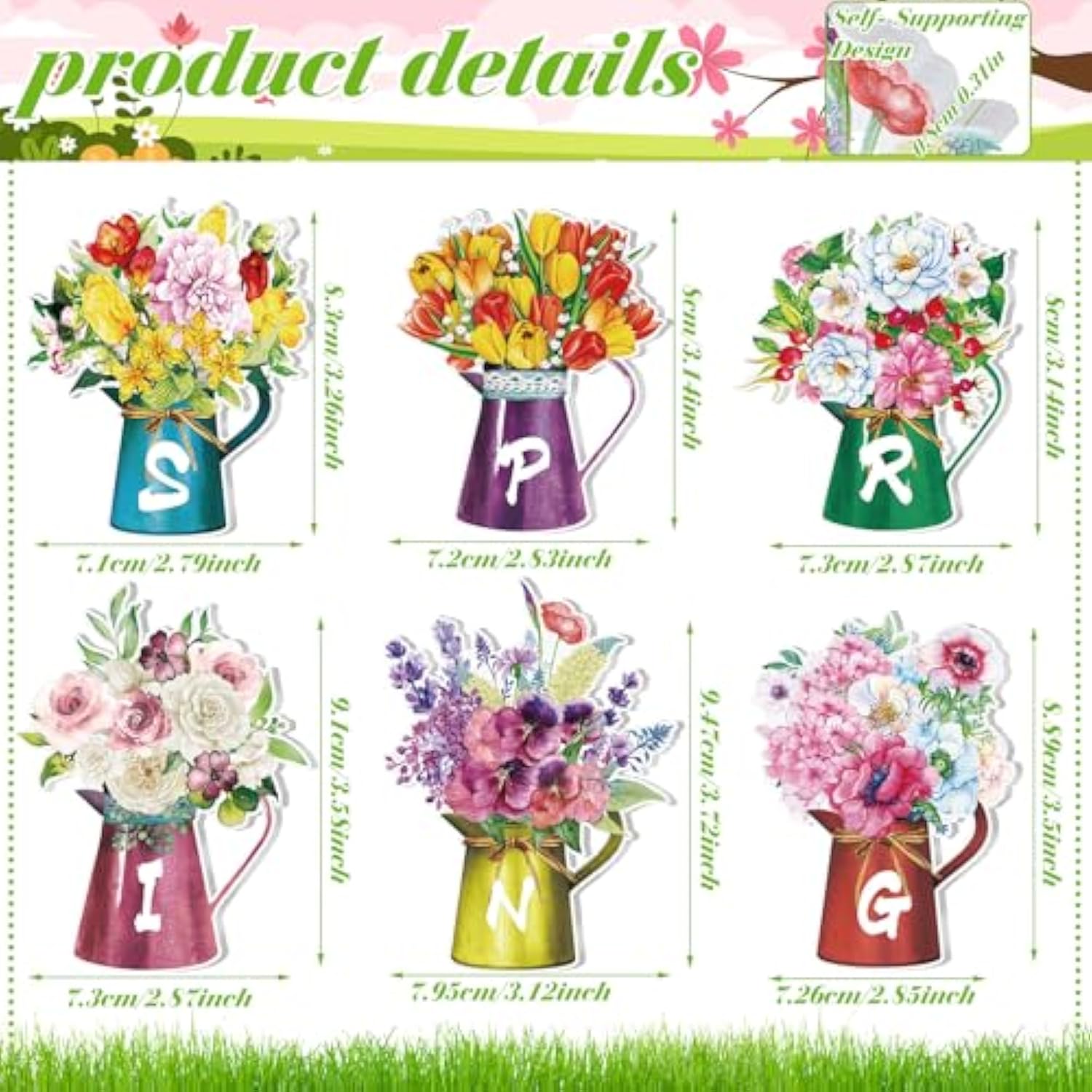 6 Pcs Spring Table Decorations For Home Spring Wood Block Watering Can Flower Tiered Tray Farmhouse Table Centerpiece For Home Kitchen Holiday