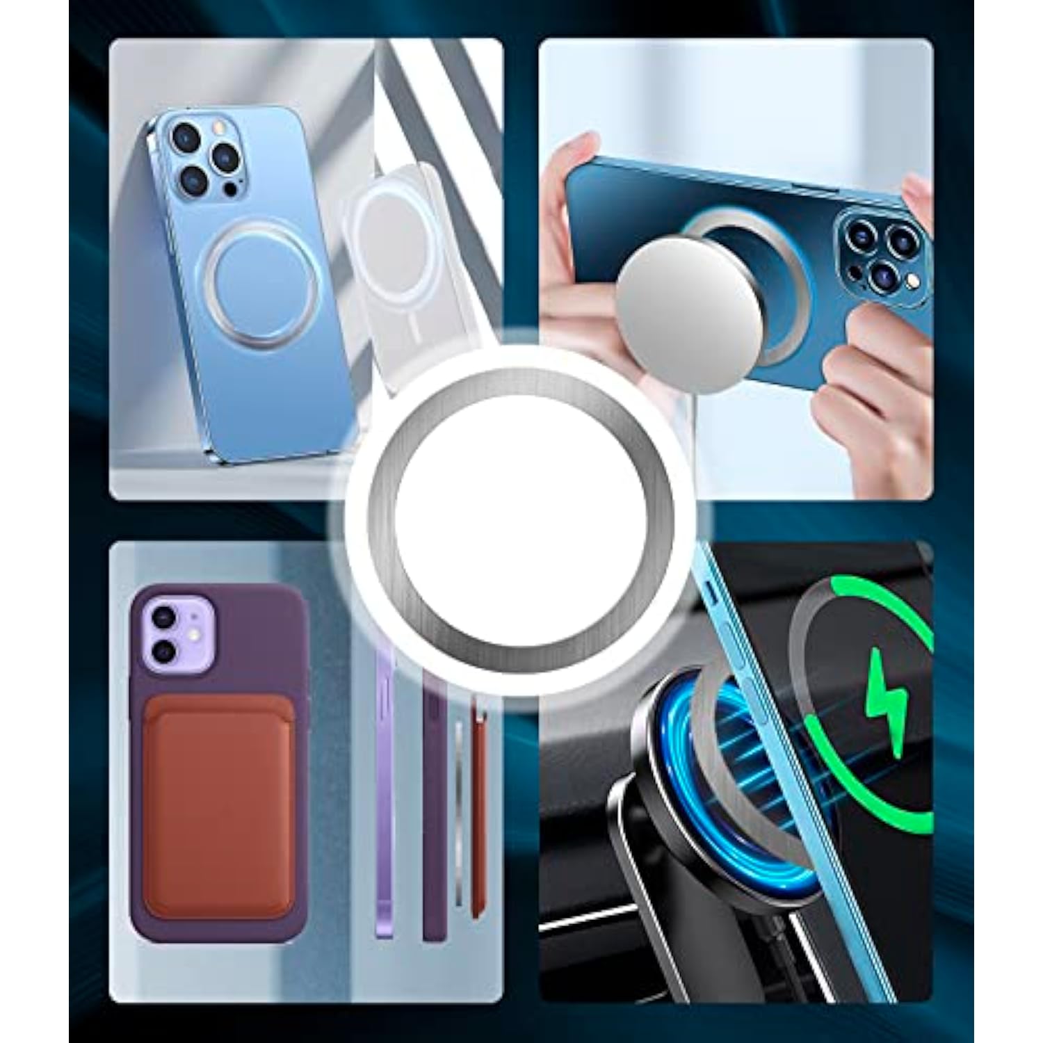 3Pcs Mag Safe Metal Ring Sticker,Mag-Safe Case Converter Adapter Ring For Magsafe Magnetic Wireless Charging Phone Car Mount Compatible With Cell Phone Android Samsung Galaxy Pixel Iphone