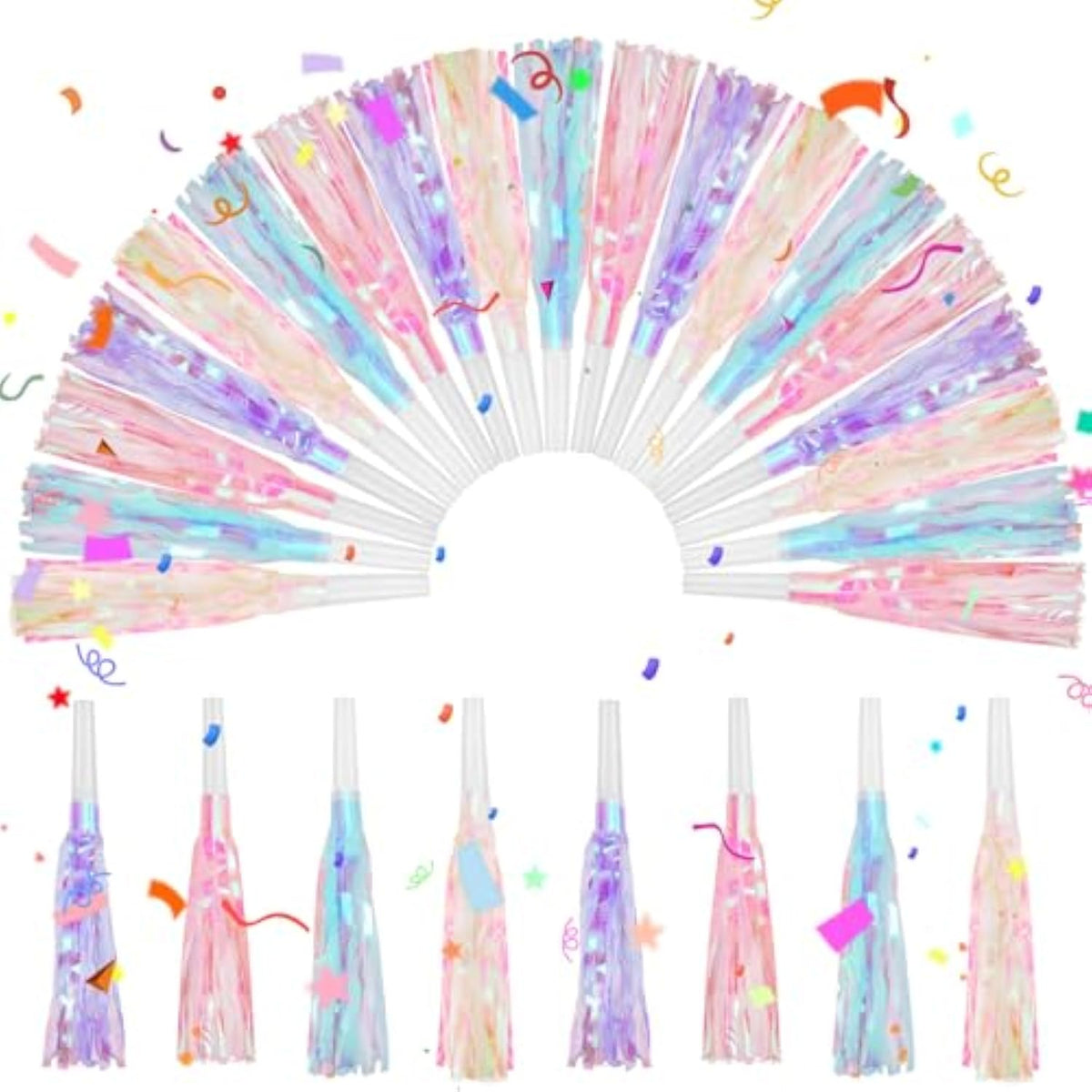 24pc Mermaid Unicorn Party Blowers Noise Makers Pink Purple Glitter Favors