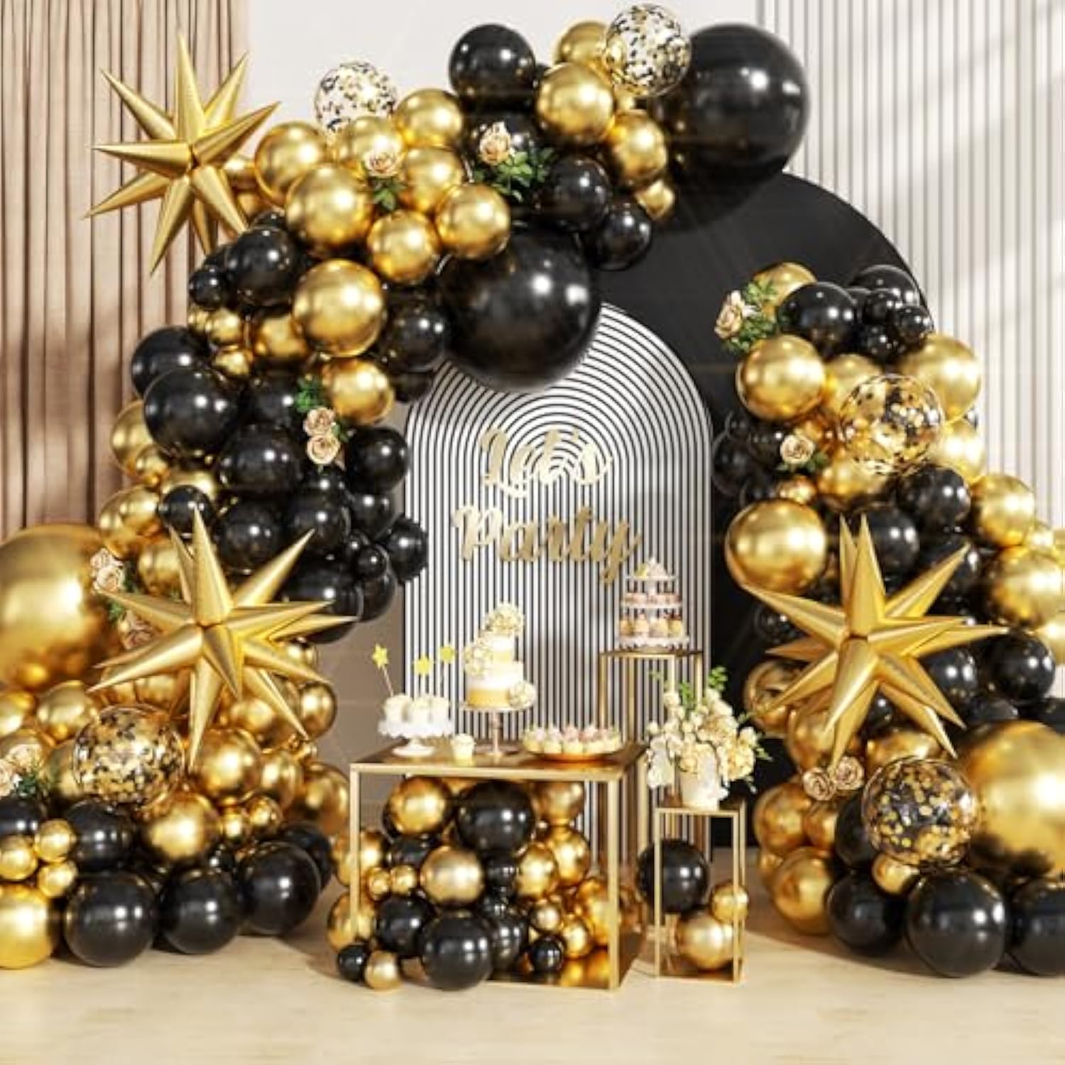 Black Gold Balloons Arch Garland Kit Star Balloon Black Gold Confetti Balloons Home Birthday Wedding Anniversary Baby Shower Party Decoration Balloons