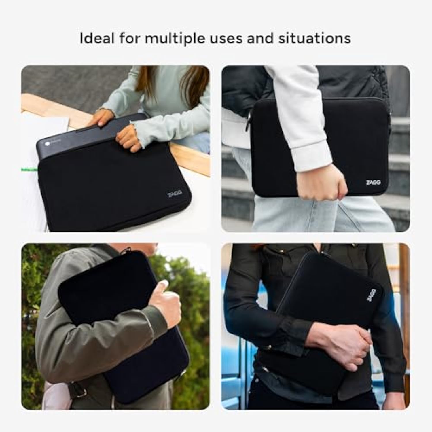ZAGG - 12 Inch Laptop Sleeve Case, Neoprene Tablet Soft Cover Bag Compatible with Google Chromebook, Google Notebook, Tablets up to 12-inches - Black