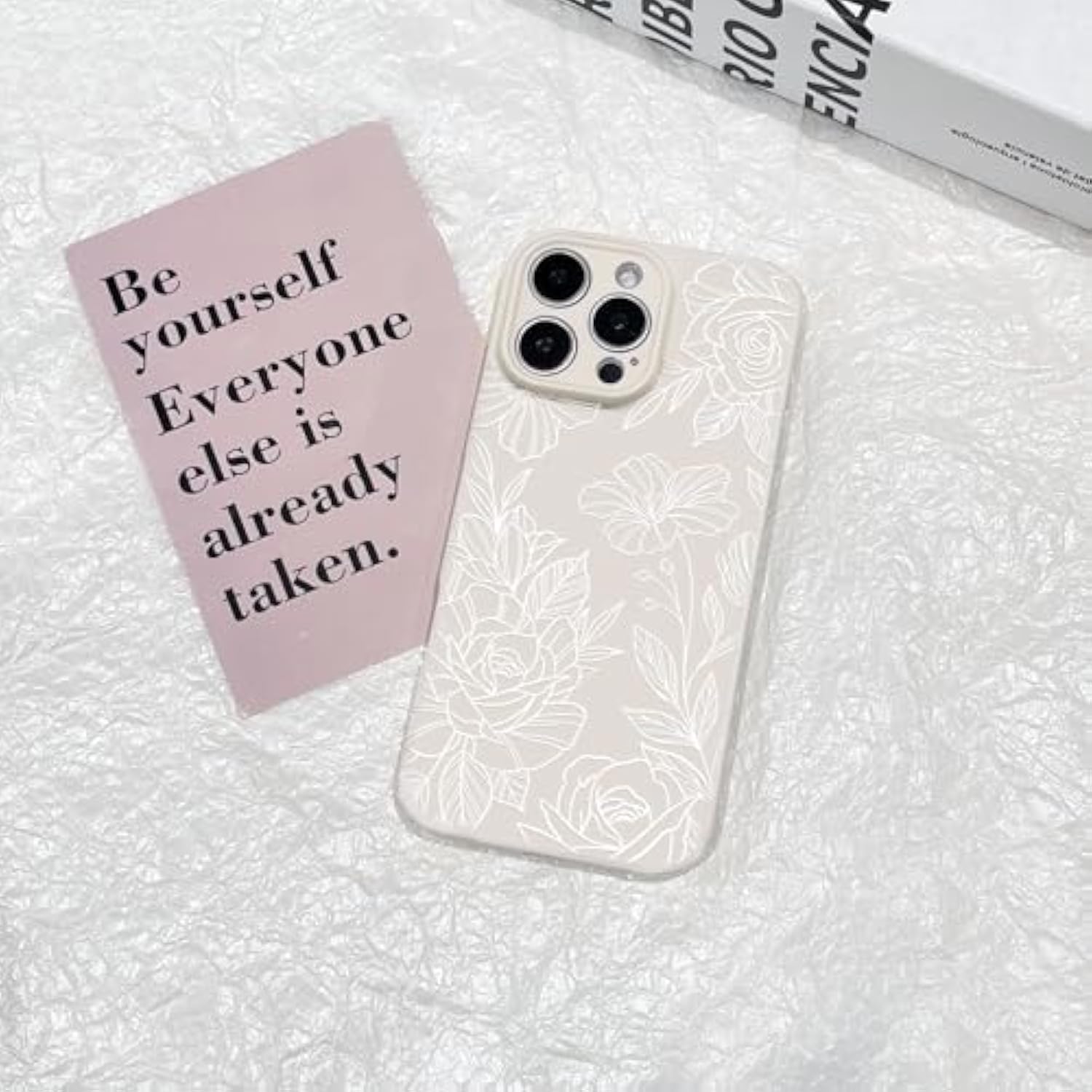 Compatible With Iphone 16 Pro Case Cute Aesthetic Floral Flower Rose Line Pattern For Women Girl Trendy Slim Fit Tpu Silicone Shockproof Full Camera Protection Cover - White