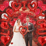 Valentines Day Decorations Set,Happy Anniversary Decorations Romantic with I love you balloons,love decorations,Rose Petals and Heart Balloons,Anniversary Balloons for Weddings (Hollow)