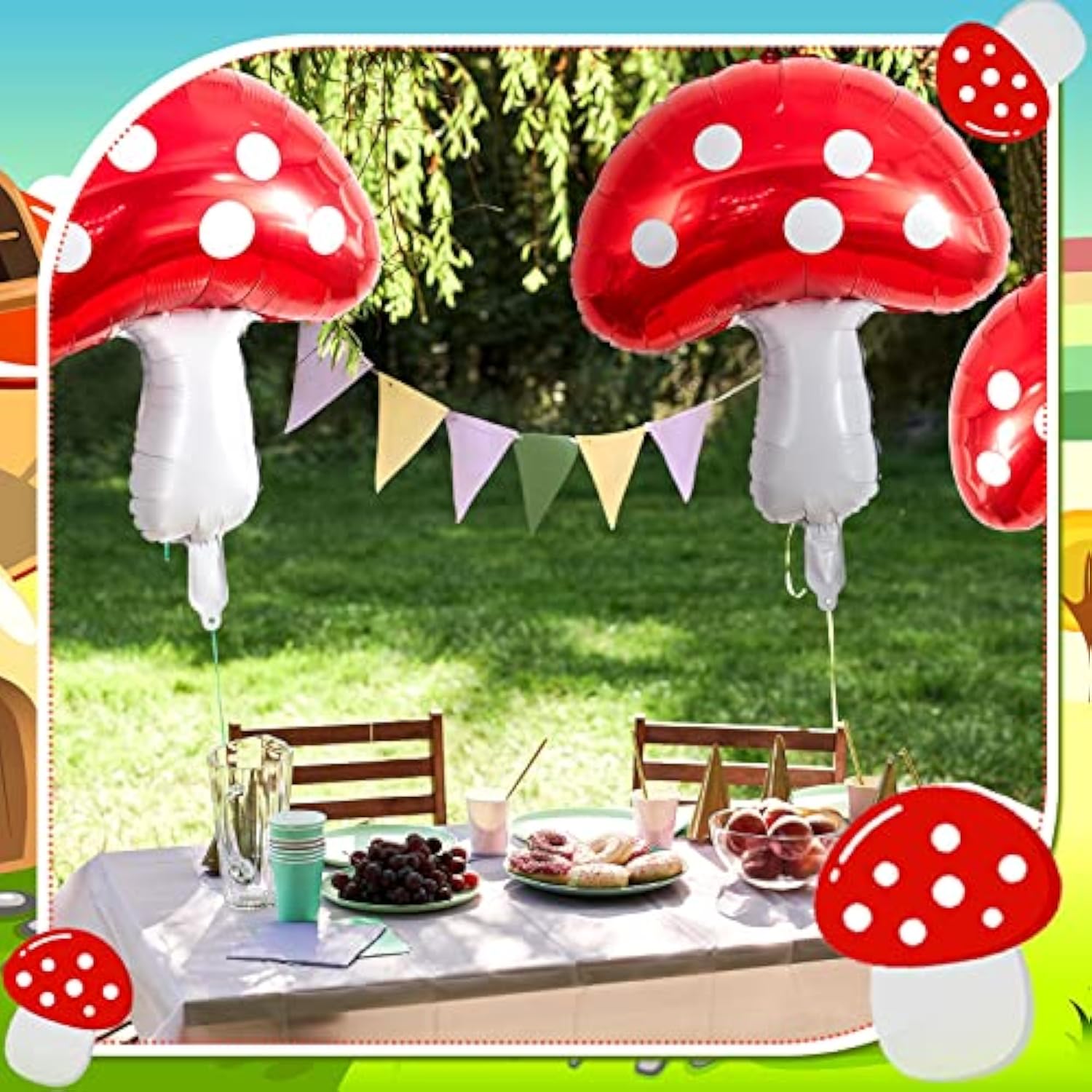 6 Pcs Mushroom Foil Balloons Mushroom Birthday Decor 31 X 21 Inch Fun Fairy Party Decorations Cute Forest Plant Theme Balloon For Baby Shower Wedding Celebration
