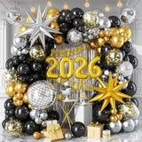 2026 Black Gold Balloon Garland Arch Kit with Disco Star Balloons for Party Decor