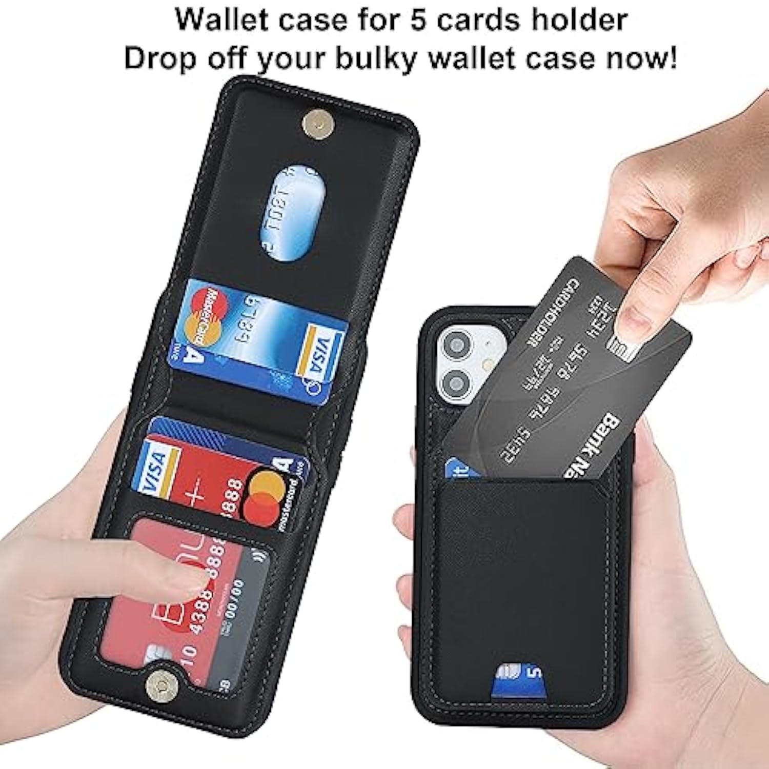 For Iphone 11 Case 2 In 1 Detachable Magnetic Wallet With Card Holder Magsafe Compatible Stand Phone Case Credit Card Slots Pu Leather For Women Men-Black
