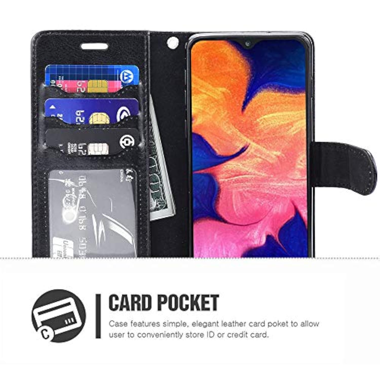 Premium PU Leather Wallet Flip Protective Phone Case Cover with Card Slots and Kickstand for Samsung Galaxy A10E A10 E 2019
