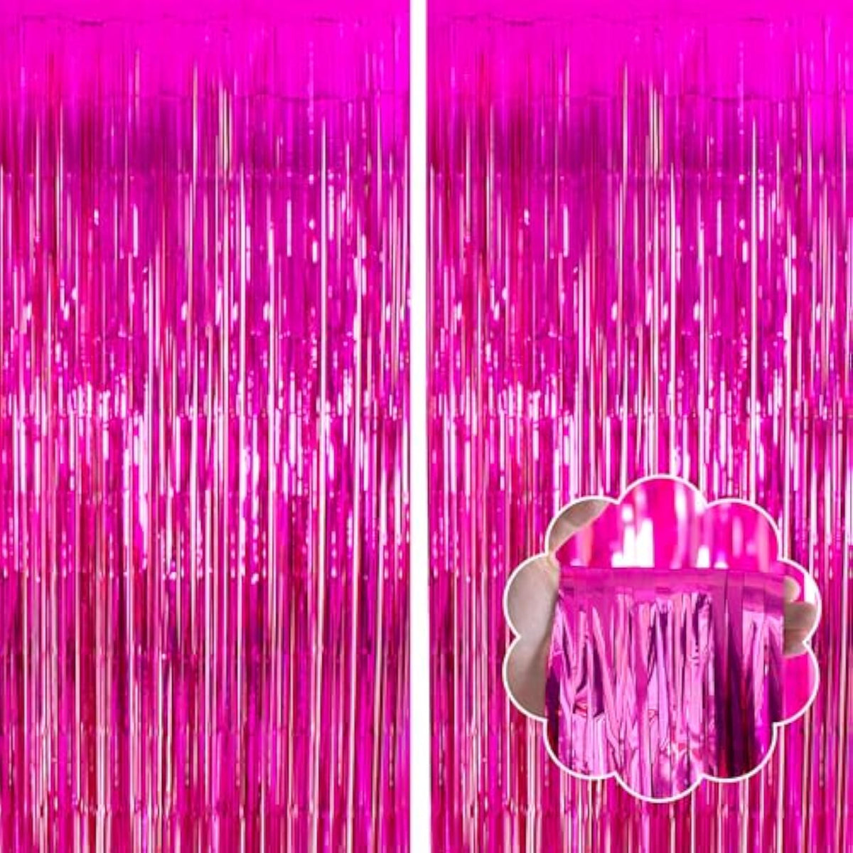 Hot Pink Fringe Curtain Backdrop 2-Pack 3.3x8.2Ft Party Decorations