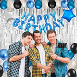 49pc Blue & Black Birthday Decor Kit – Banner, Foil Balloons and Curtains for All Ages