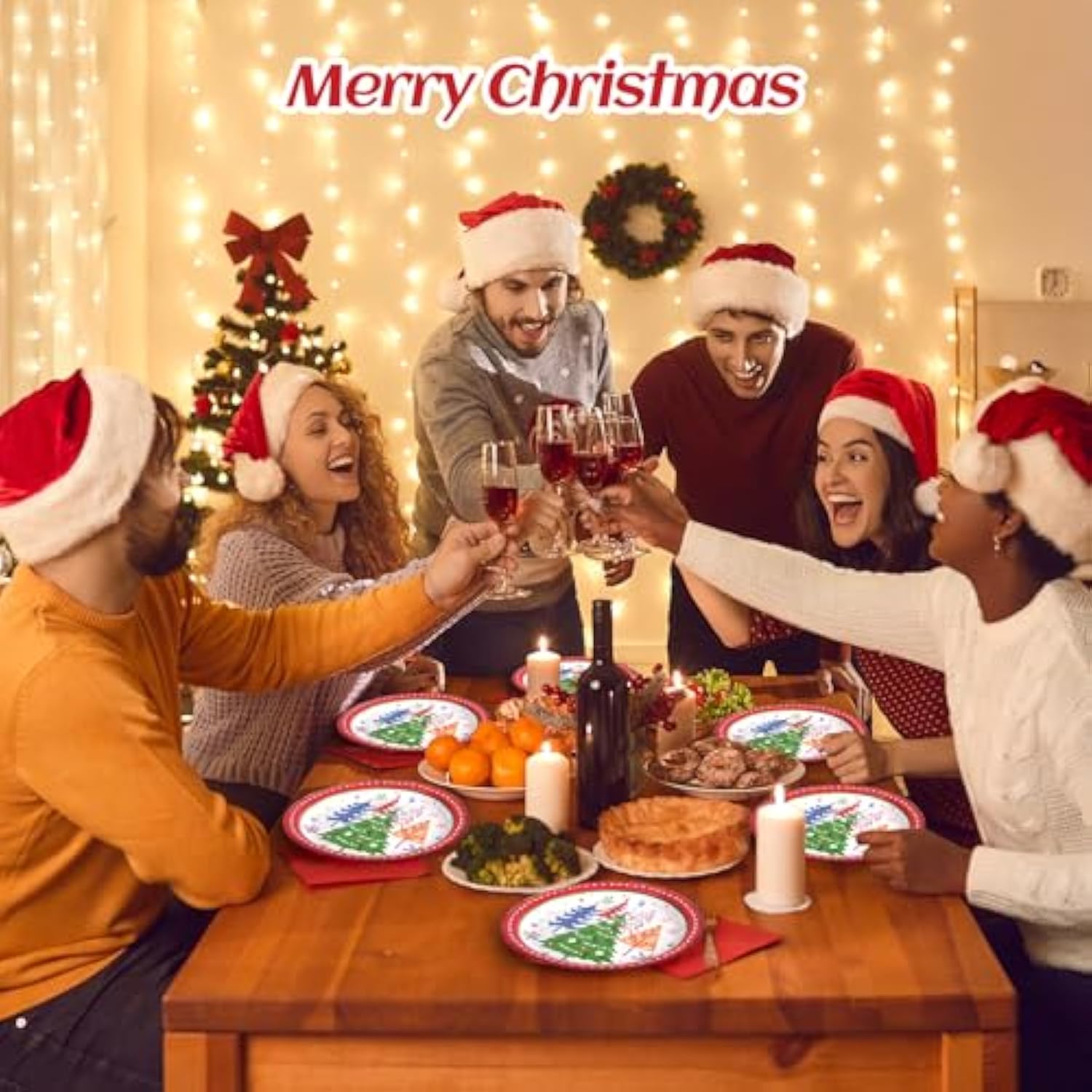 65 Pcs Christmas Paper Plates Disposable Party Plates For Dessert Dinner Appetizer Salad Cake Cookies Merry Christmas Holiday Dinnerware Party Decoration Supplies