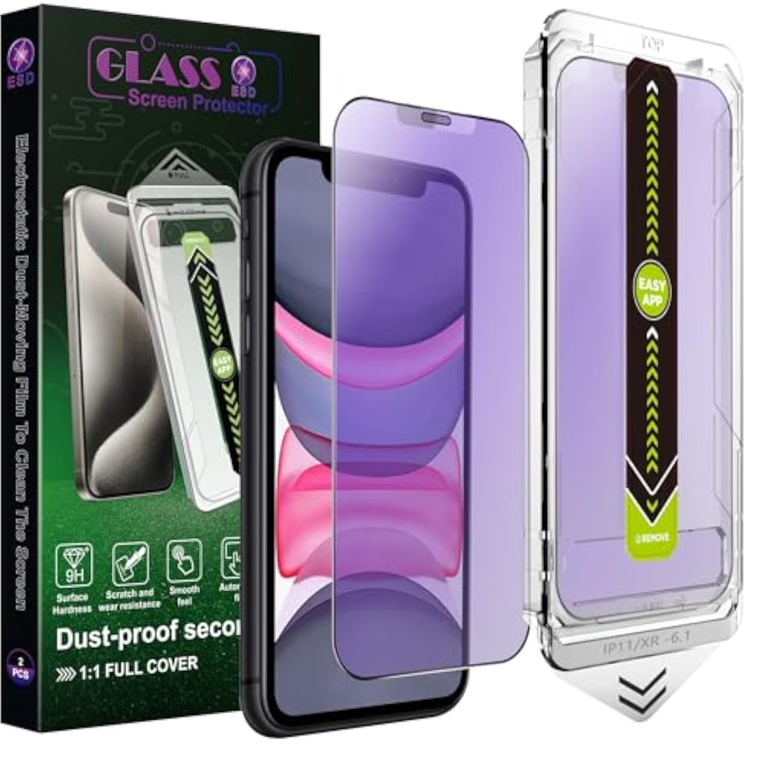 (2-Pack Anti Blue Light Matte Screen Protector For Iphone 11/Xr (6.1-Inch),9H Tempered Glass,Anti-Glare,Full Coverage,Anti-Fingerprint,Auto Dust Removal,Bubble-Free