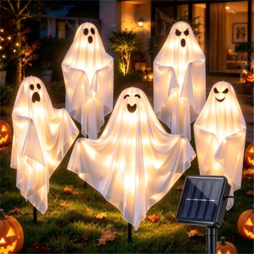 5 Pcs Halloween Decorations Outdoor - Solar Ghost Light for Yard Decor