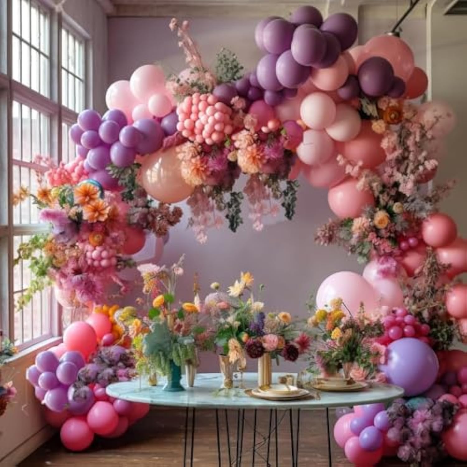 Purple Pink Balloon Garland Double Stuffed Lavender Lilac Balloons Different Sizes Pastel Balloons Hot Pink Lavender Balloon Arch Kit For Baby Shower Butterfly Birthday Wedding Fairy Party Decor