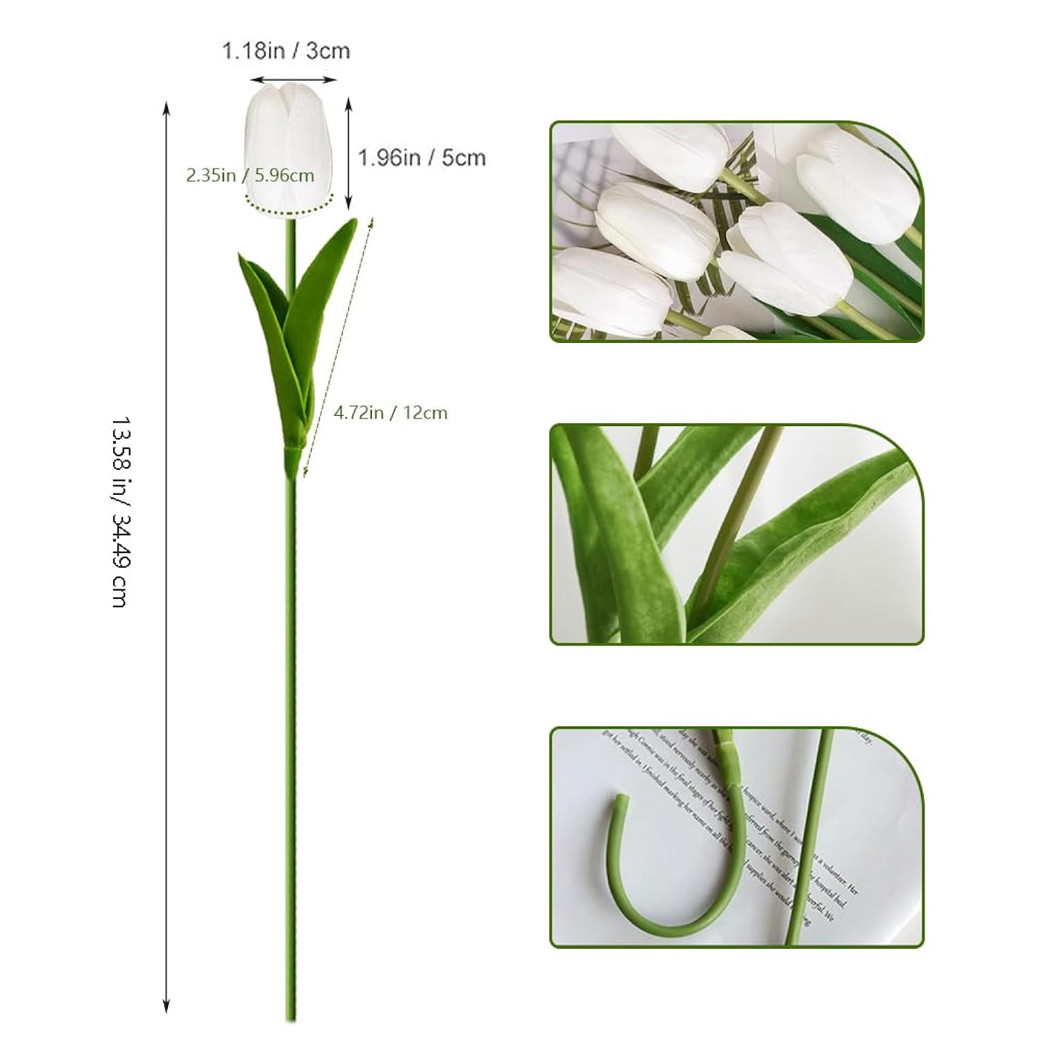 20Pcs White Tulips Artificial Flowers Pu Fake Flowers Fake Tulips For Easter Decor Valentine'S Day And Home Decor 13.5 Inch Spring Decor
