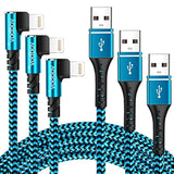 3-Pack Lightning Cable, [6Ft+3Ft+1Ft] Usb A To Lightning Cable Fast Charging & Data Transfer, Durable Blue Braided Apple Certified Iphone Charger Cable, Right Angle Lightning Cable For Iphone