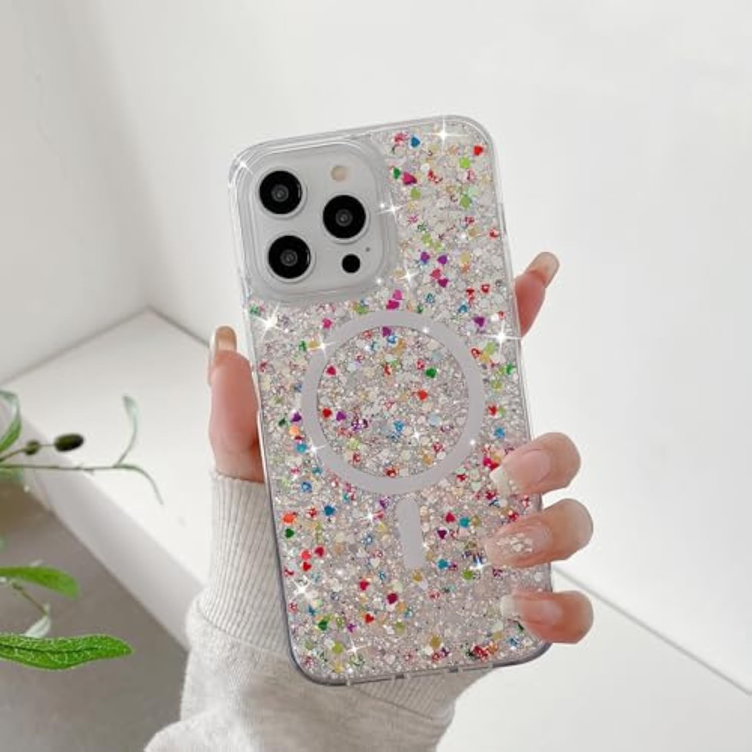 Glitter Case Magnetic For Iphone 16 Pro Max Case, Luxury Shiny Bling Sparkly Phone Cover Compatible With Magsafe, Wireless Charge Crystal Diamonds Shiny Cover For Women - Clear