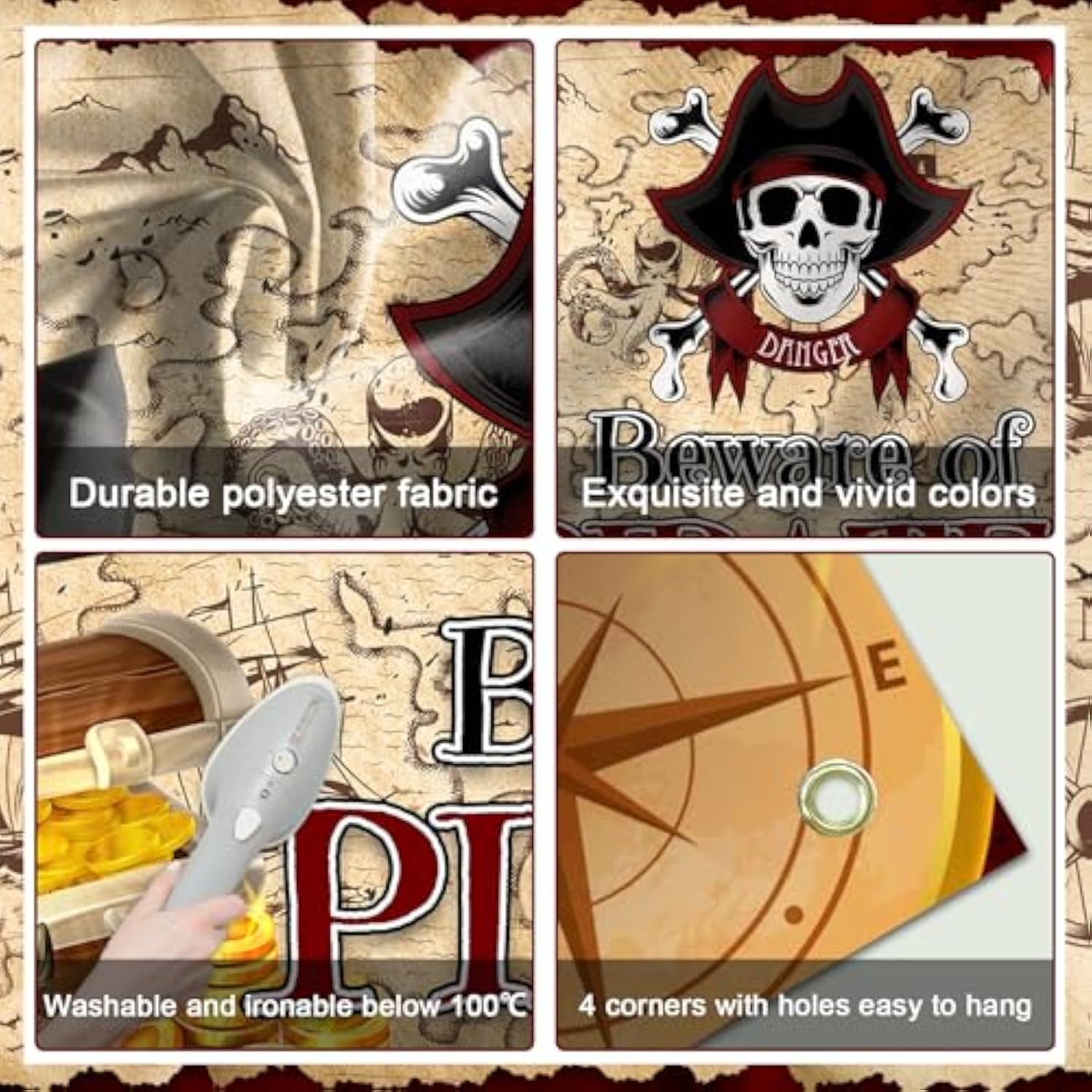 6x3.6 Ft Pirate Treasure Map Backdrop Banner Nautical Birthday Party Decorations
