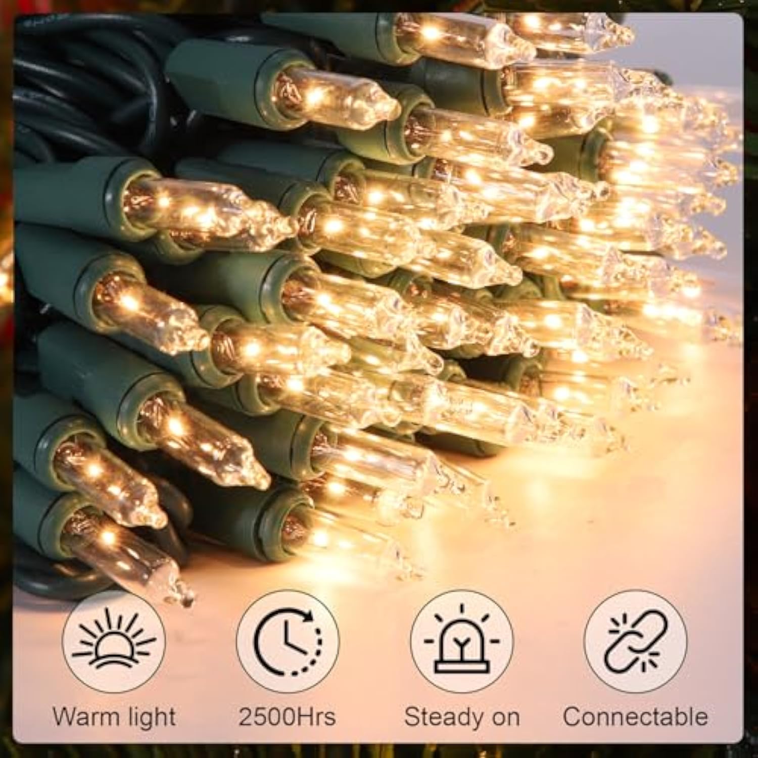 Christmas Lights 50 Count Clear Mini Lights Green Wire Ul Certified Connectable Warm White String Lights For Christmas D