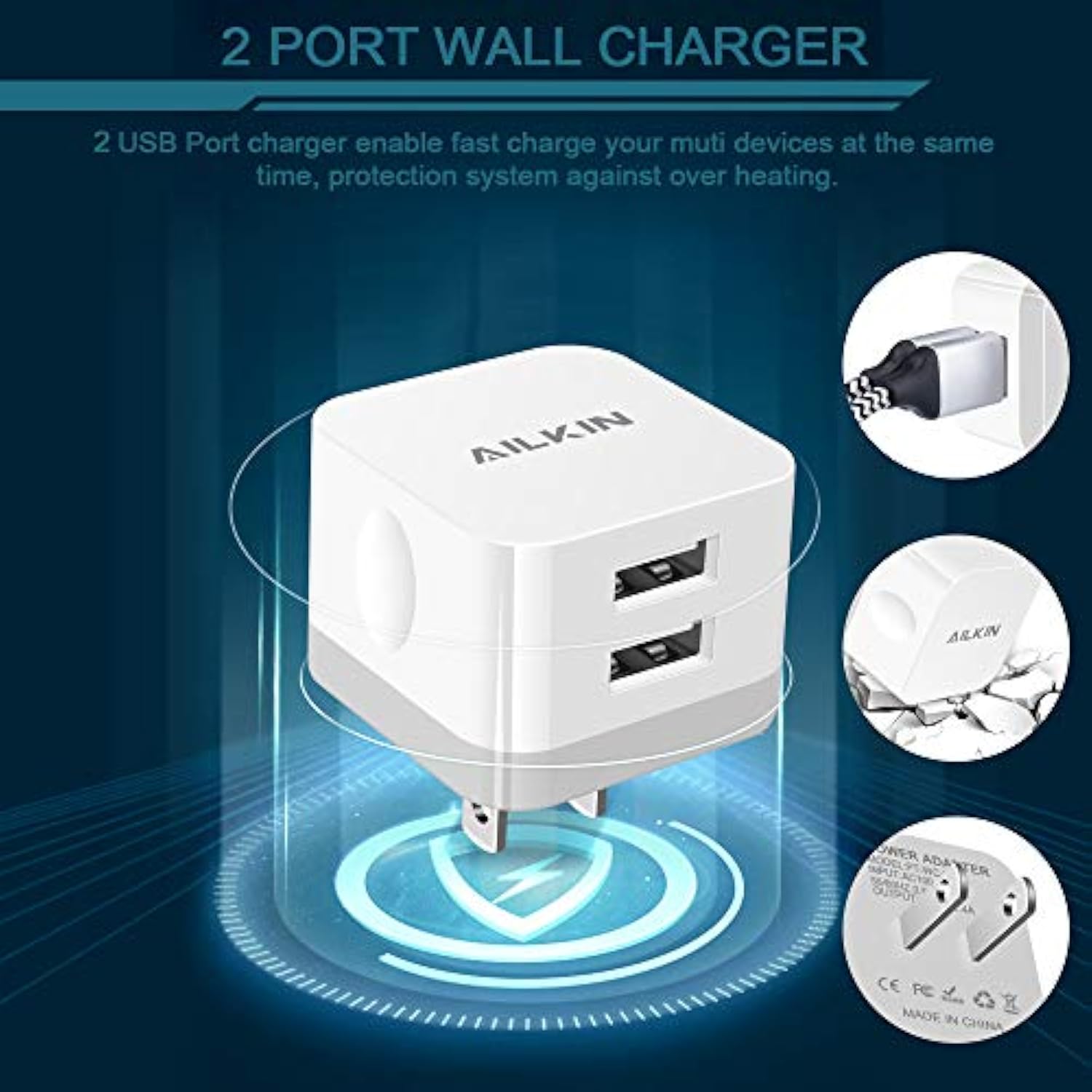 2Pack Usb Wall Charger Plug, 2.4A Dual Port Usb Adapter Power Cube Fast Charging Station Box Base For Iphone 15 14 13 12 Pro Max Se 11 Xr Xs X/8, Samsung, Phones Usb Charge Block-White Brick