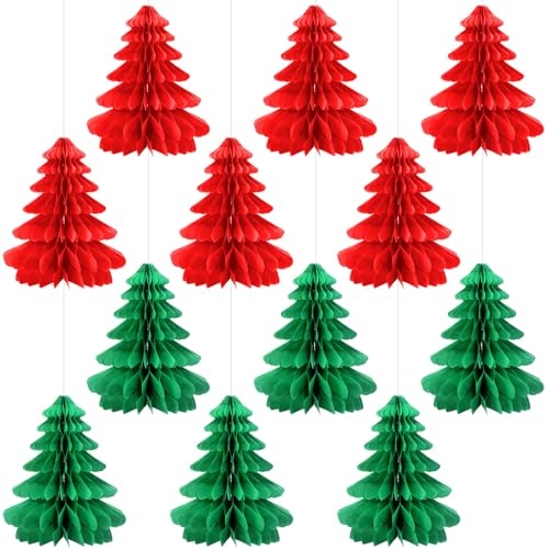 12 Pcs 11.81 Inches Christmas Honeycomb Decoration, Red and Green