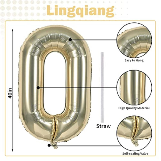 40" Balloon Number 0 Champagne Gold, Large Foil Number Balloons Set 0-9 For Girls Women, Light Gold 0 Helium Balloons For Boys Men Birthday Anniversary Graduation New Year Party Decoration Supplies