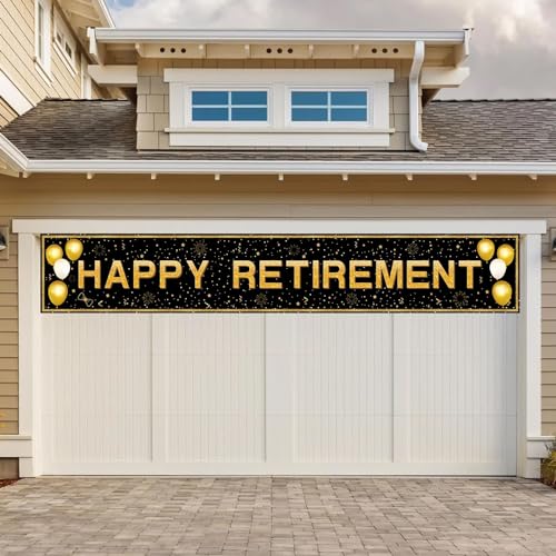 Retirement Party Decorations, Large Black and Gold Happy Retirement Banner, Retirement Party Decorations Men, Retirement Banner for Women (118" X 20")