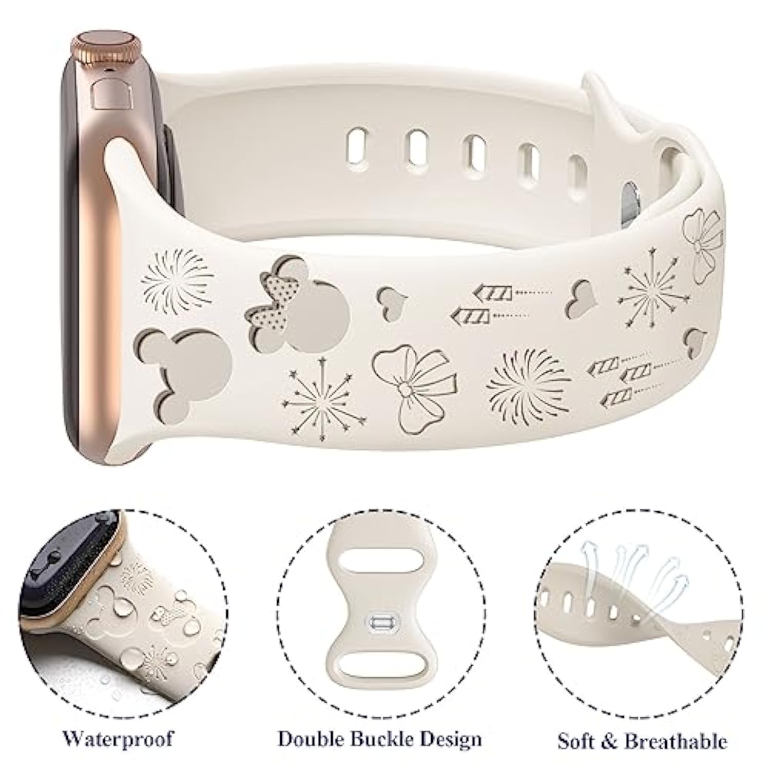 4 Pack Engraved Silicone Bands Compatible With Apple Watch Band 40Mm 38Mm 41Mm 42Mm 44Mm 45Mm 46Mm 49Mm Women Breathable Soft Cute Sport Replacement Strap For Iwatch Se Series 10 9 8 7 6 5 4 3 2 1