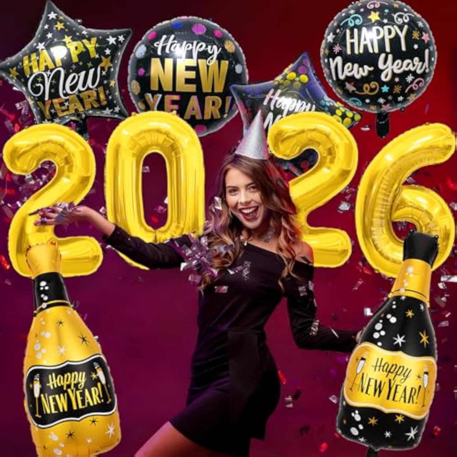 10pcs New Year 2026 Foil Balloons Set for NYE Party Supplies