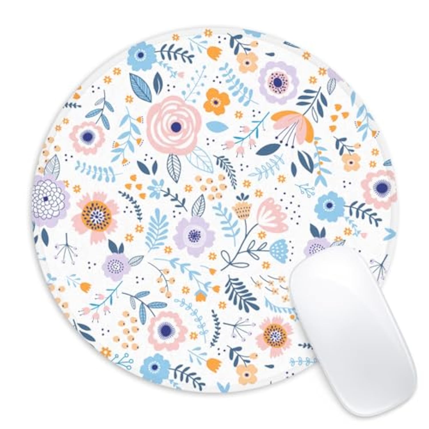 Pink Flowers Round Mouse Pad,Funny Small Mouse Pad With Non-Slip Rubber Base,Mouse Mat,Home Office Decor Desk Accessories,8.7Inch Round Mouse Pad