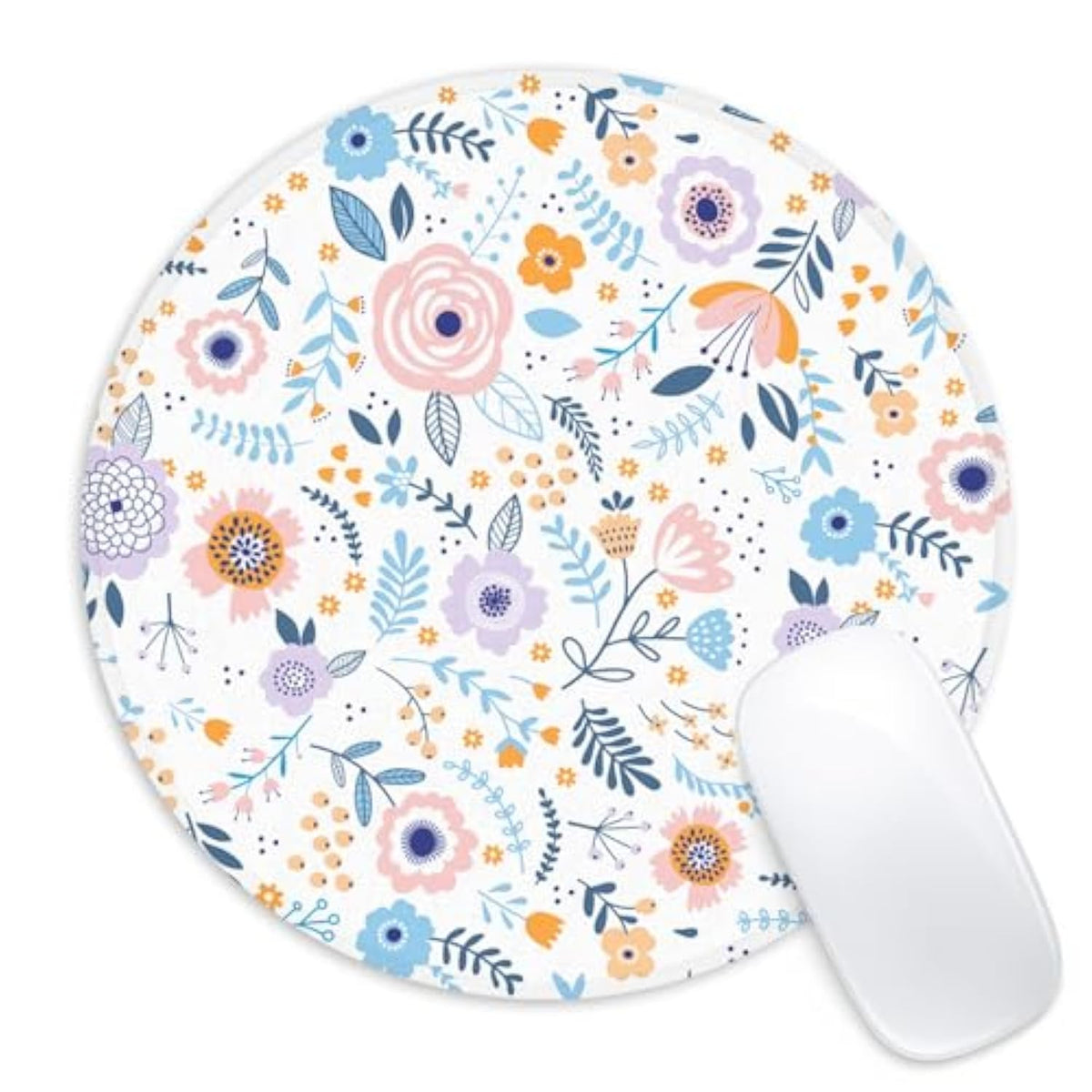 Pink Flowers Round Mouse Pad,Funny Small Mouse Pad With Non-Slip Rubber Base,Mouse Mat,Home Office Decor Desk Accessories,8.7Inch Round Mouse Pad
