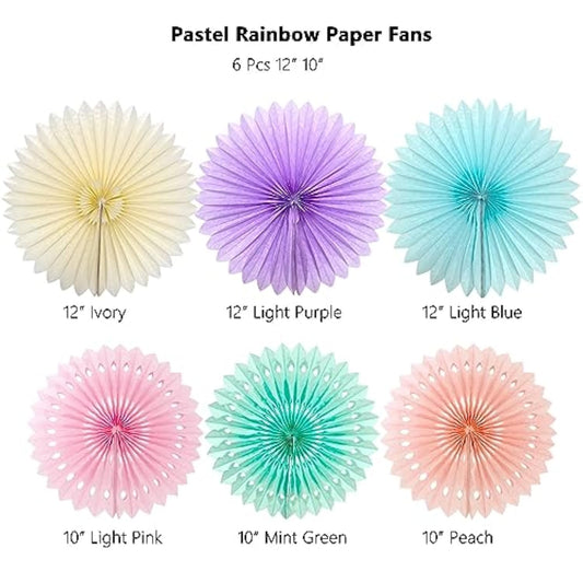 Pastel Rainbow Paper Fans Party Decorations Colorful Ice Cream Easter Macaron Wall Hanging Light Pink Blue Purple Mint Peach Ivory Décor Birthday Wedding Bridal Baby Shower Classroom Supplies