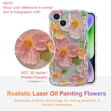 Case For Iphone 14 Plus/Iphone 15 Plus, Colorful Retro Oil Painting Flower Laser Glossy Cute Curly Wave Edge Exquisite Phone Cover Stylish Durable Tpu Protective Case For Girl Women - Green