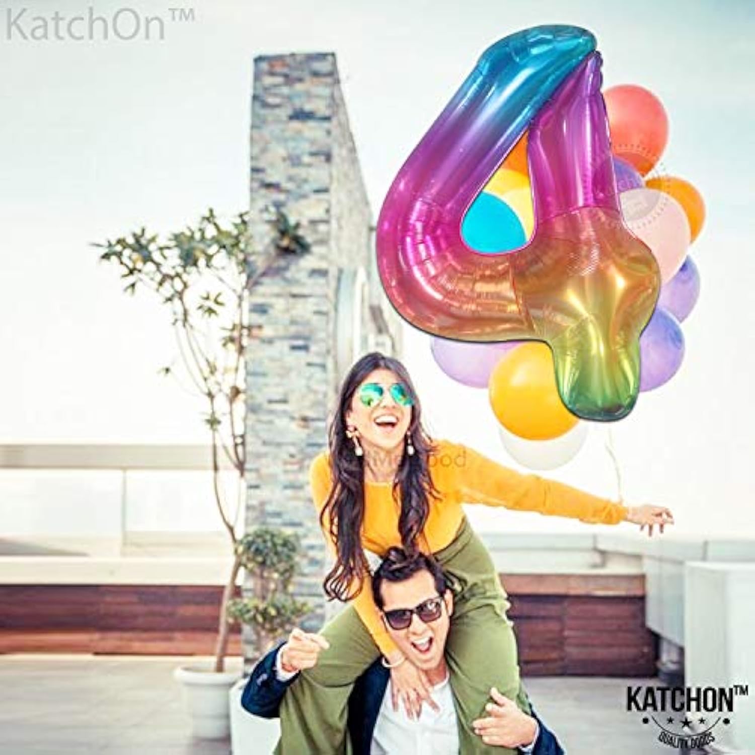 , Giant Rainbow 4 Balloon Number - 40 Inch | Number 4 Balloons For Birthdays | 4 Year Old Balloon For 4Th Tie Dye Birthday Decorations Girl | 4 Number Balloons For Anniversary Decorations