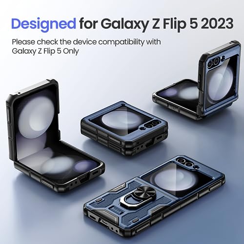 for Galaxy Z Flip 5 Case,  Z Flip 5 case with Screen Protector & Hinge Protection, 360° Ring Kickstand, Full Body Protective Cover Case for
