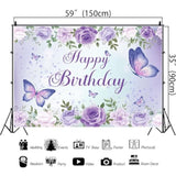 Purple Butterfly Birthday Banner 59x36 Inch for Girls and Women Party