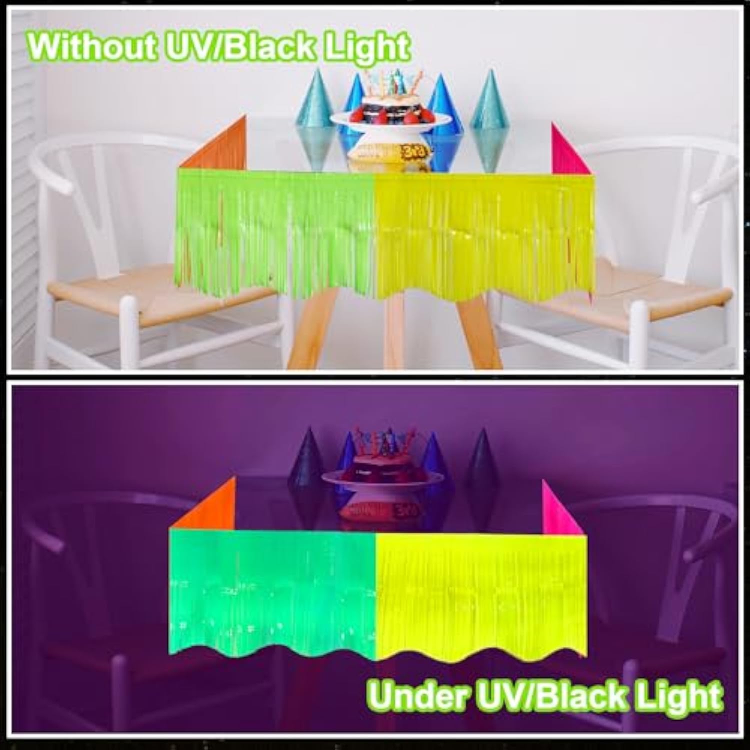 4 Packs 39 Ft Glow In The Dark Party Supplies Fringe Garland, Neon Macaron Parade Float Glow Tinsel Streamers Banner Table Skirts For For Birthday Holiday Neon Party (Green,Fuchsia,Yellow,Orange)