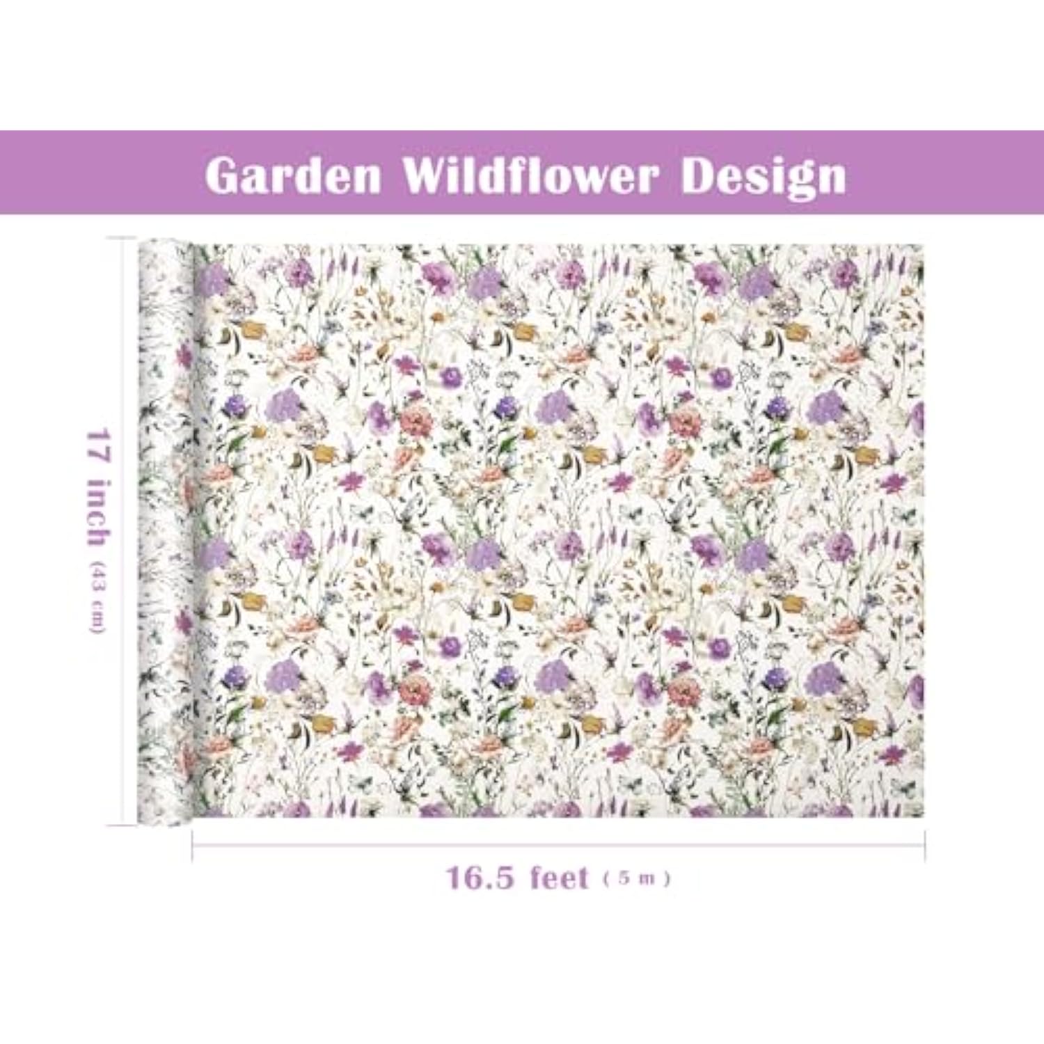 Kraft Floral Wrapping Paper Roll - Mini Roll - 17 Inch X 16.5 Feet - Garden Wildflower Wrapping Paper Perfect For Girls Women Birthday, Wedding, Bridal Shower