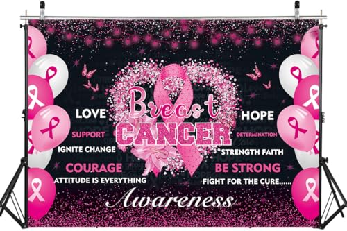 Breast Cancer Awareness Month Banner Backdrop 8x6 Pink Ribbon Awareness Love Breast Background for Women Breast Cancer Faith Hope Awareness Decorations