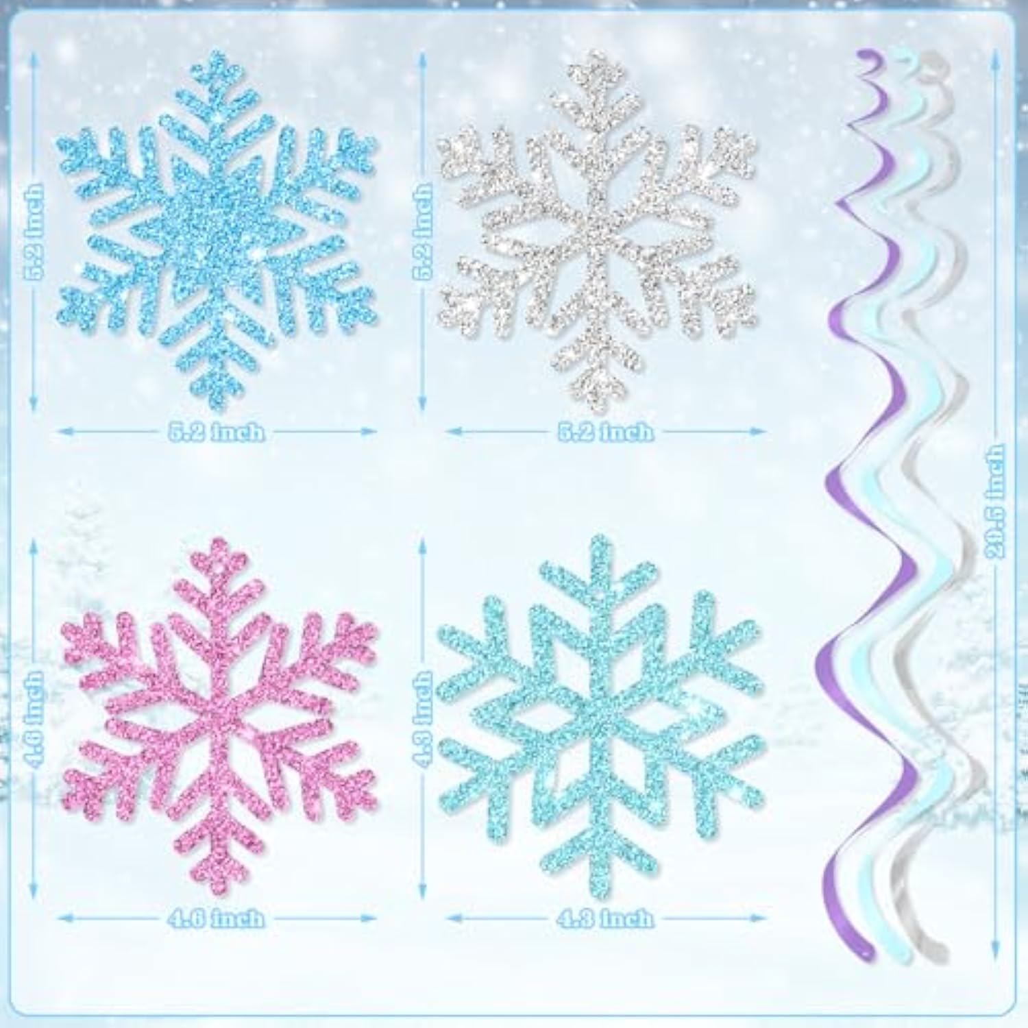 20Pcs Winter Snowflake Hanging Swirls Decorations, Winter Hanging Ceil
