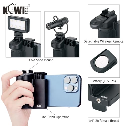 Phone Camera Grip Handle Holder Phone Tripod Mount with Remote Shutter & Cold Shoe Adapter for iPhone 17 16 15 14 Pro Max  Smartphone Selfie