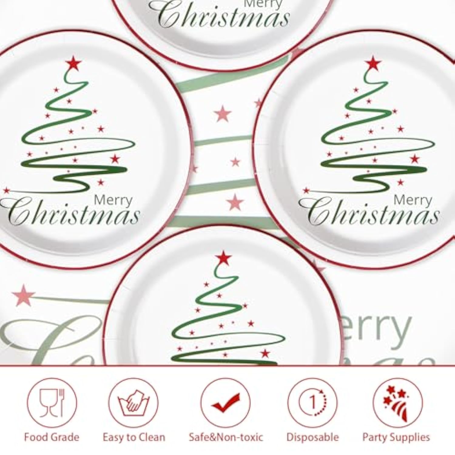 50Pcs Christmas Tree Party Supplies Large Green Simple Tree Paper Plates Disposable Merry Christmas Themed Decorations For Holiday Picnic Birthday Dinner Party Supplies