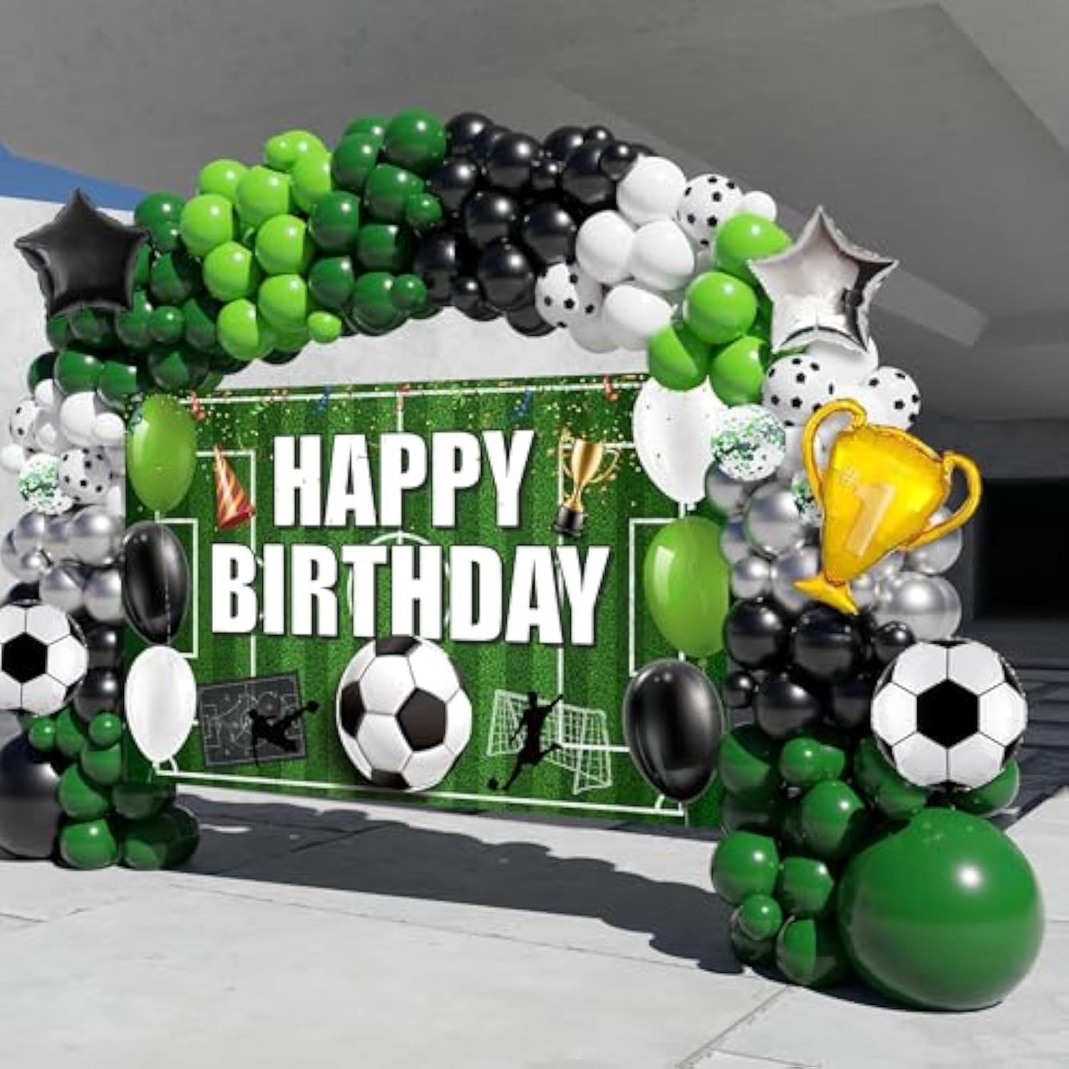 Soccer Party Decorations - 158Pcs Balloon Garland Arch Kit With Happy Birthday Banner