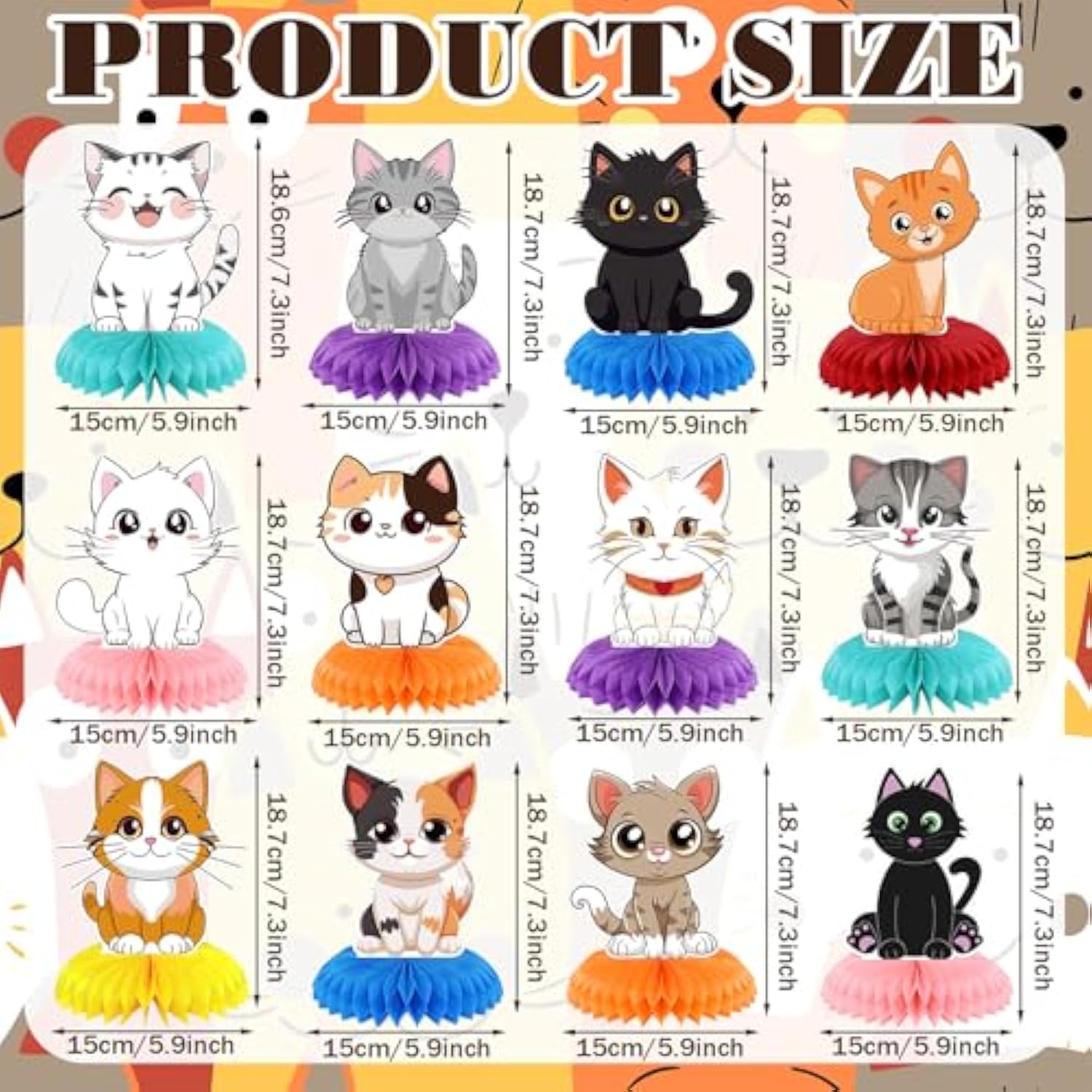 12 Pcs Cat Birthday Party Decoration Honeycomb Centerpieces Kitten Table Centerpieces Cats Table Topper 3D Double Sided Kitten Decoration For Birthday Pet Theme Party Favors Supplies