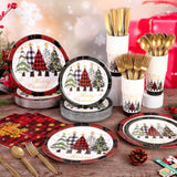 350 Pcs Christmas Paper Plates And Napkins Set, Buffalo Plaid Xmas Tree Disposable Dinnerware Set Holiday Party Plates For Xmas Winter New Year Holiday