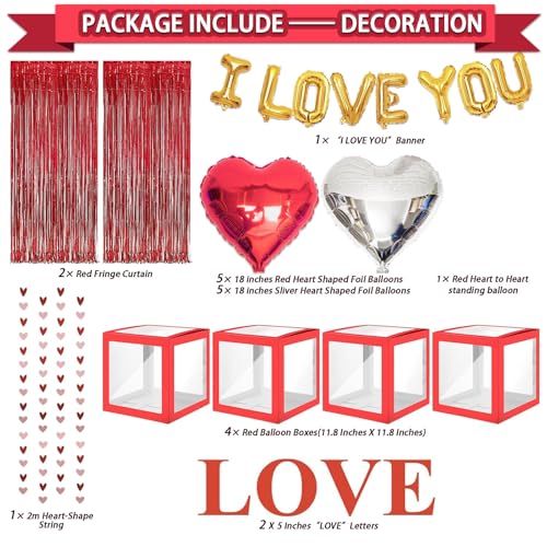 90Pcs Valentines Day Decor Kit, Happy Anniversary Decorations - 4 Pcs Balloon Boxes, Balloon Garland, Multi Decorations For Romantic Decors Special Night