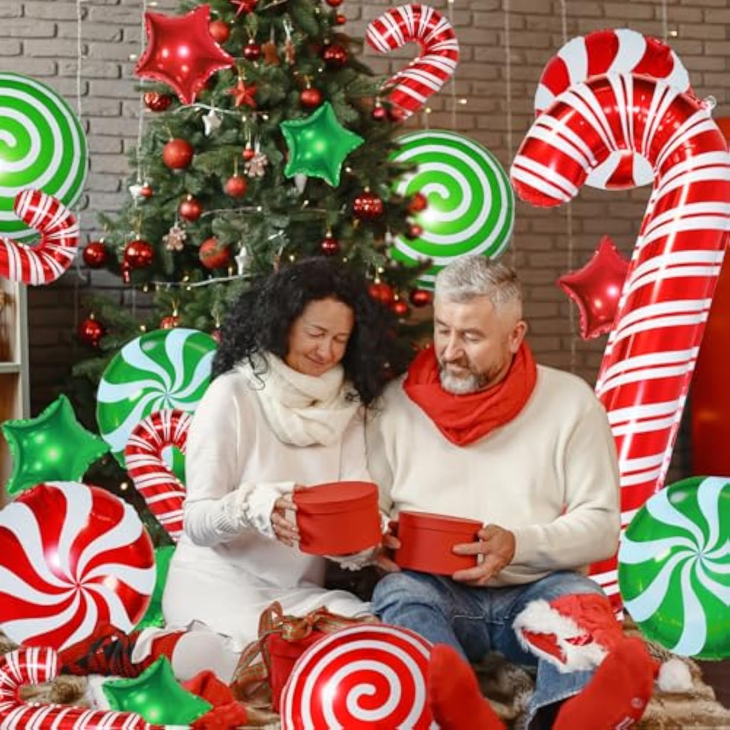 34Pcs Christmas Foil Balloons Set Candy Cane Mylar Xmas New Year Party Decor