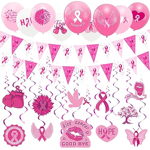 101 Pcs Breast Cancer Awareness Decoration Pink Ribbon Hanging Swirl
