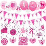 101 Pcs Breast Cancer Awareness Decoration Pink Ribbon Hanging Swirl